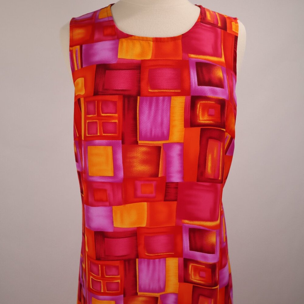 🌺 Vintage 80's Graphic Abstract Hawaiian Long Sleeveless Maxi Dress Caftan Slip - Picture 3 of 8